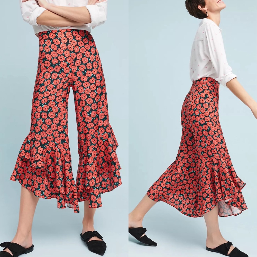 Ettwa Anthropologie Virginie Ruffle Wide Leg Trousers - Picture 1 of 6